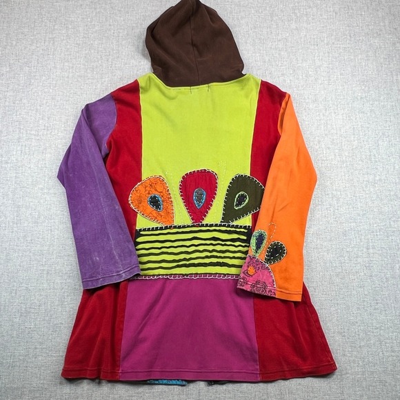 Boho Patchwork Hoodie Jacket‎ Women L Cotton Embroidered Festival Hippie Nepal - Picture 9 of 10